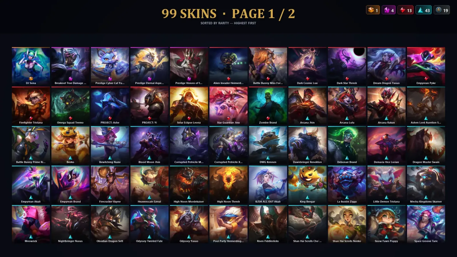 [LoL] | TR | Level 79 | 142 Champions | 99 Skins