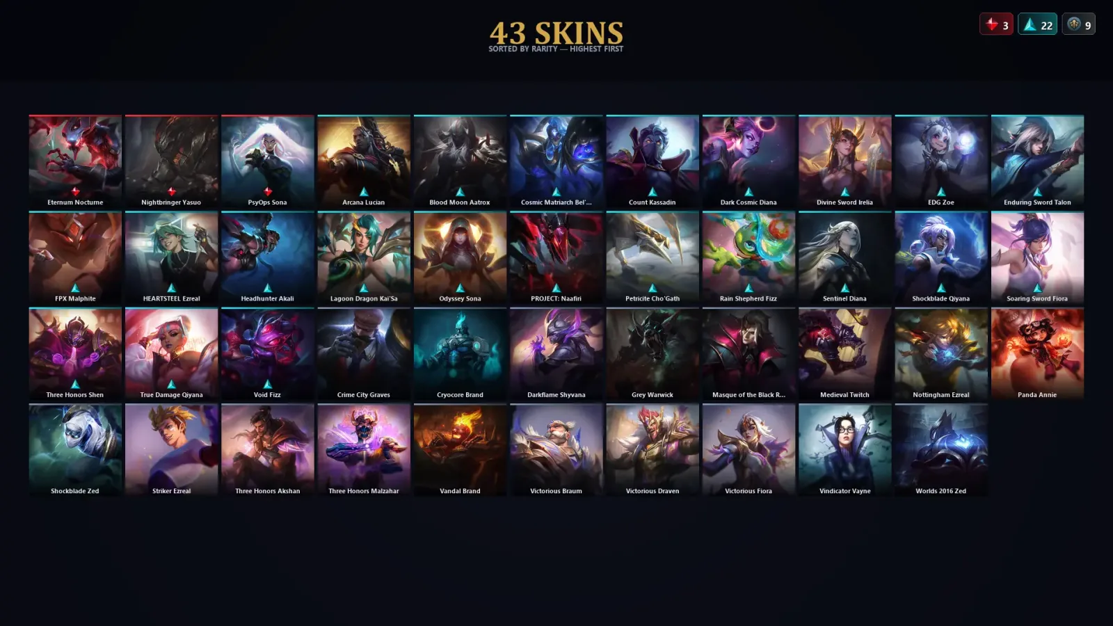 [LoL] | EUW | Level 129 | Diamond III | 155 Champions | 43 Skins — LoL account