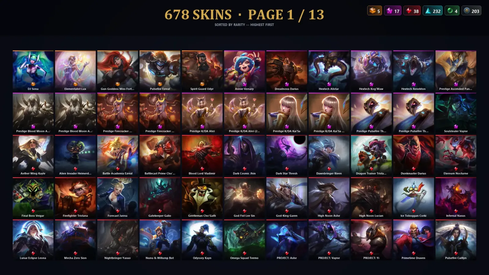[LoL] | EUW | Level 172 | 170 Champions | 678 Skins | 44,960 BE — LoL account