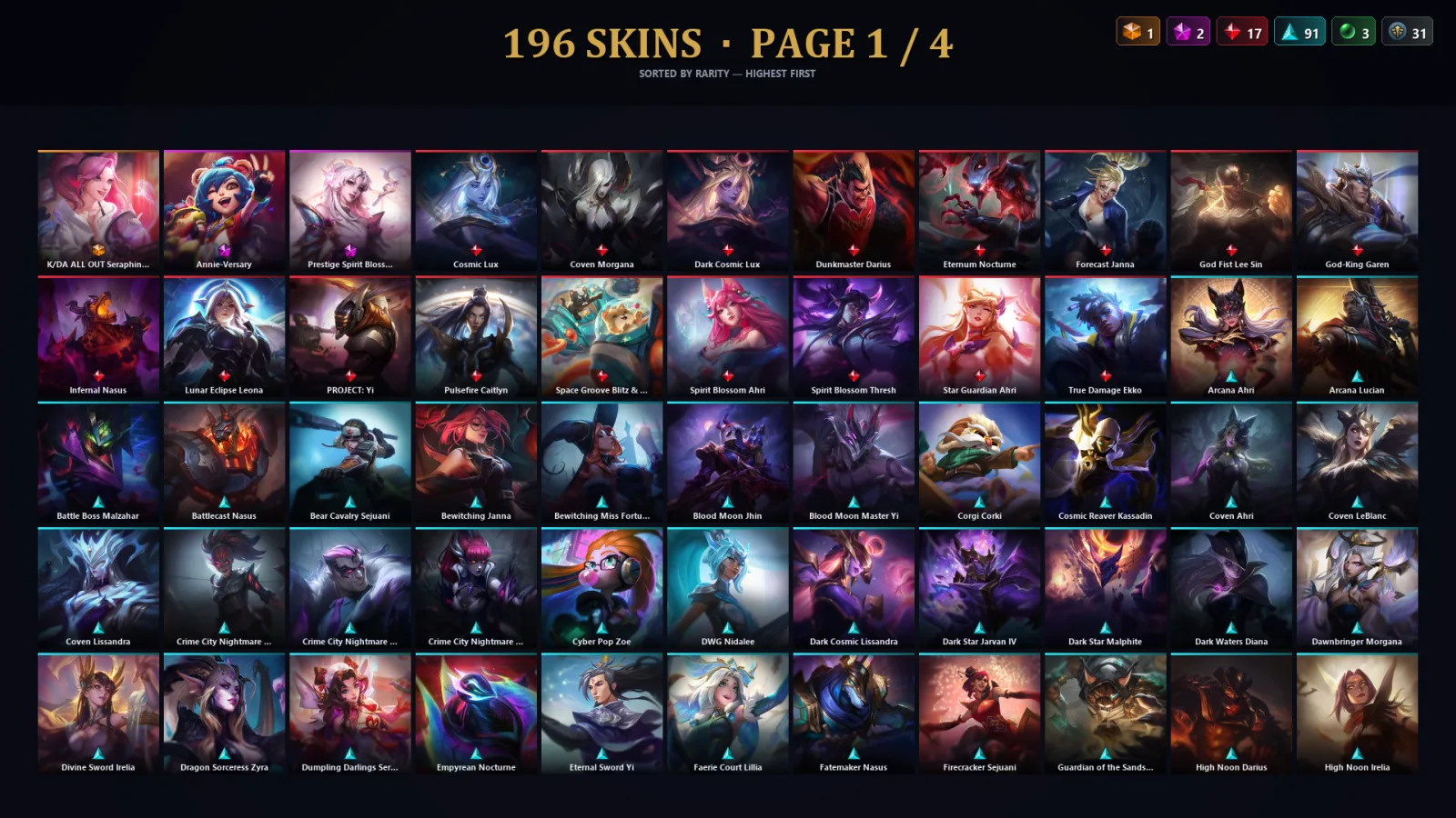 [LoL] | TR | Level 326 | Diamond II | 172 Champions | 164 Skins | 71,260 BE