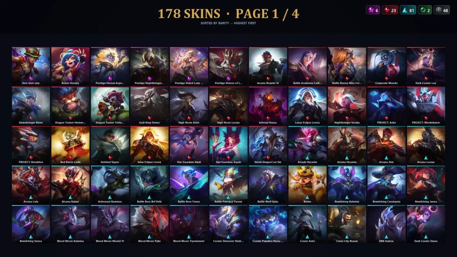 [LoL] | TR | Level 358 | Platinum II | 172 Champions | 178 Skins | 53,017 BE — LoL account