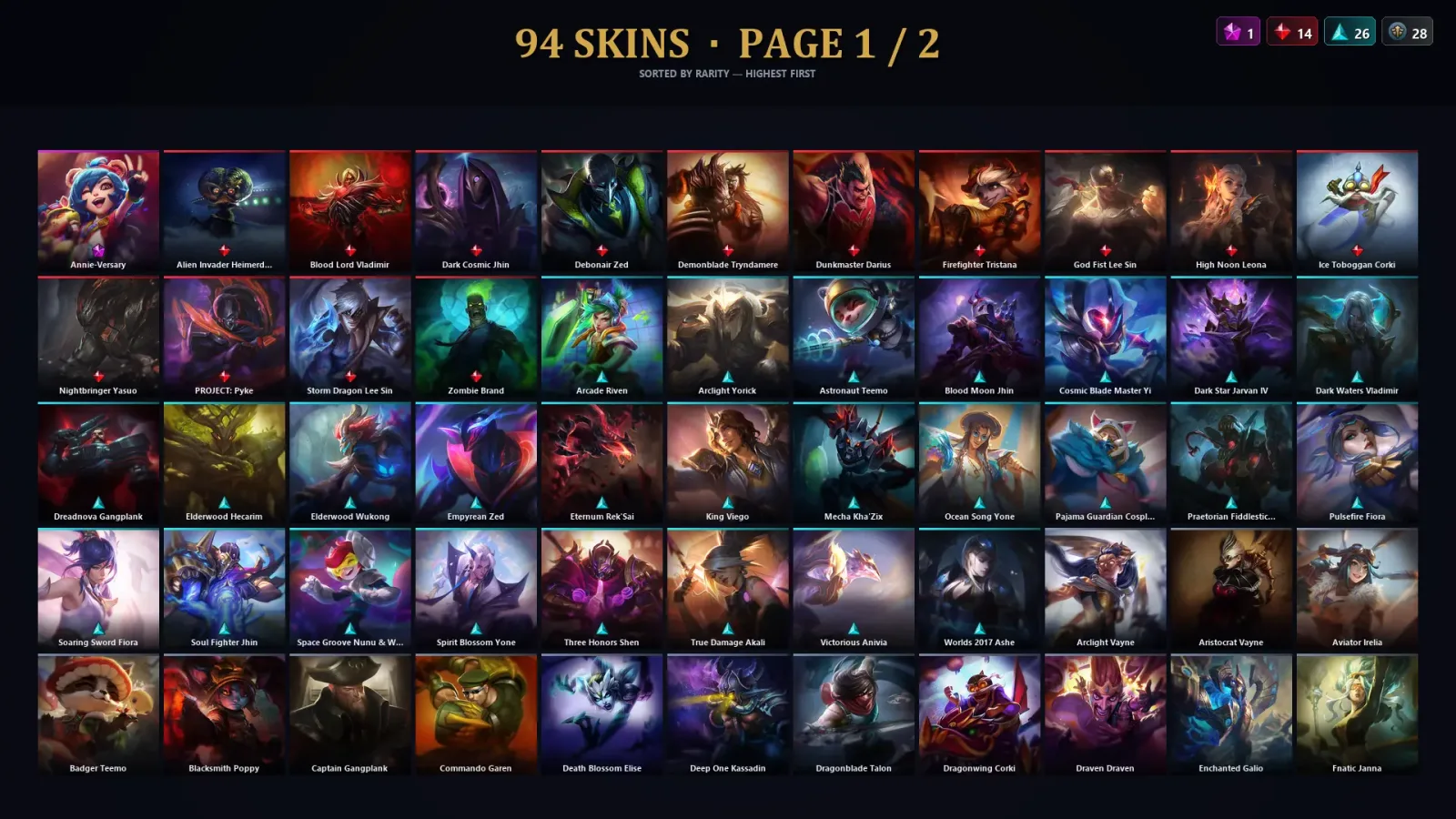 [LoL] | TR | Level 304 | Emerald I | 167 Champions | 94 Skins | 47,659 BE — LoL account