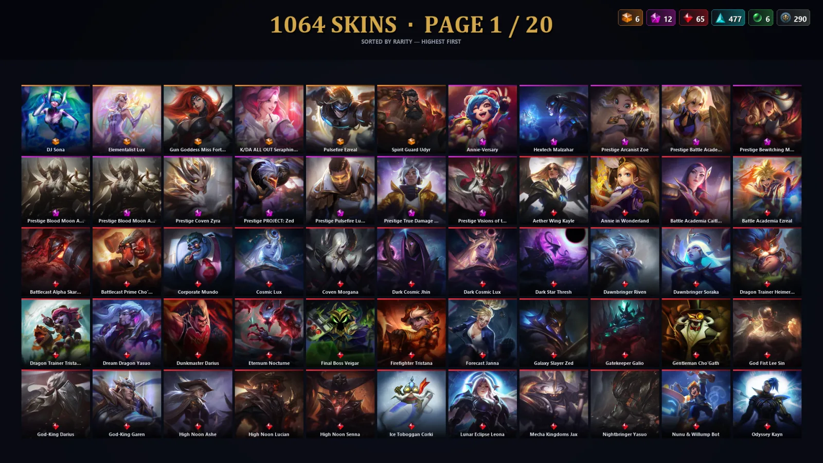 [LoL] | TR | Level 500 | 171 Champions | 1032 Skins | 80,135 BE