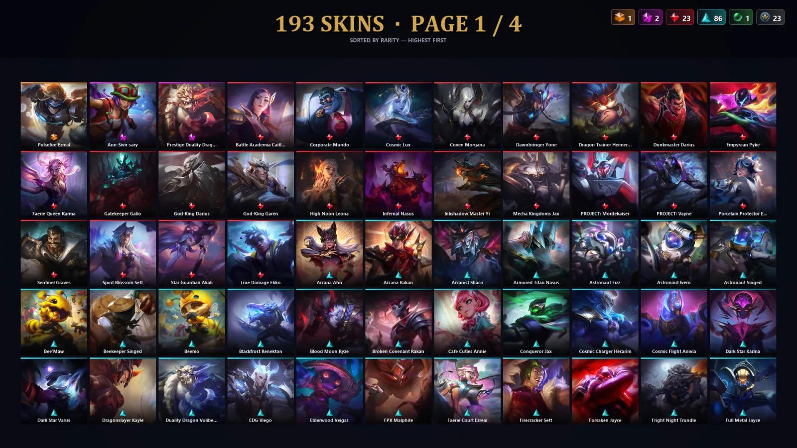 [LoL] | TR | Level 500 | Platinum II | 172 Champions | 161 Skins | 273,675 BE