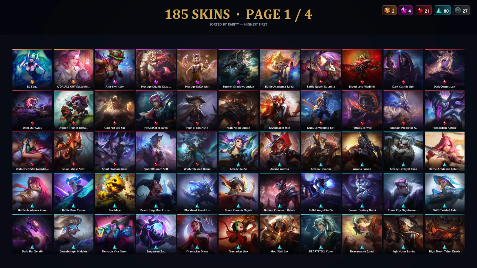 [LoL] | TR | Level 367 | Emerald III | 168 Champions | 185 Skins