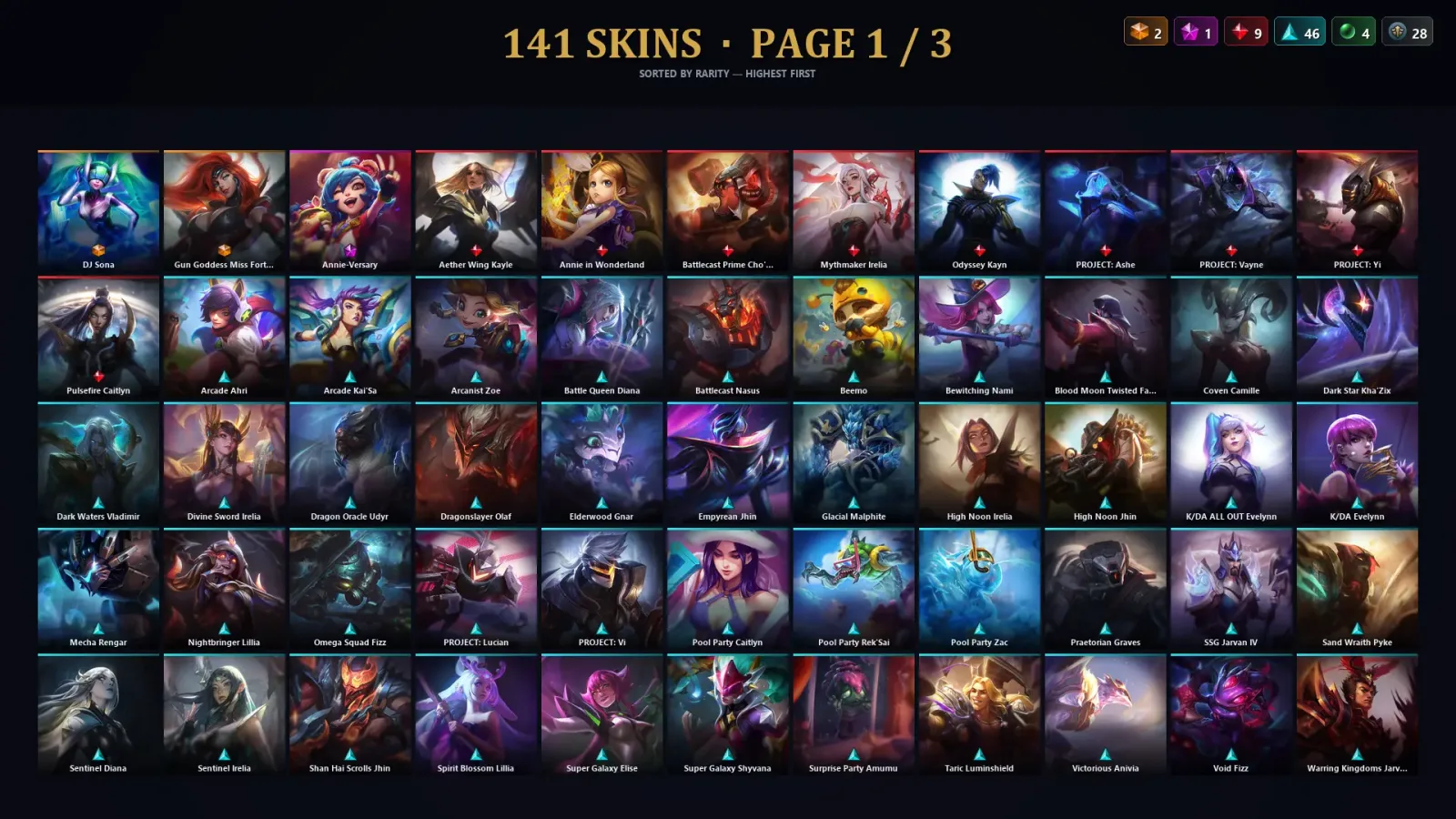 [LoL] | EUW | Level 319 | Diamond I | 138 Champions | 141 Skins | 27,713 BE — LoL account