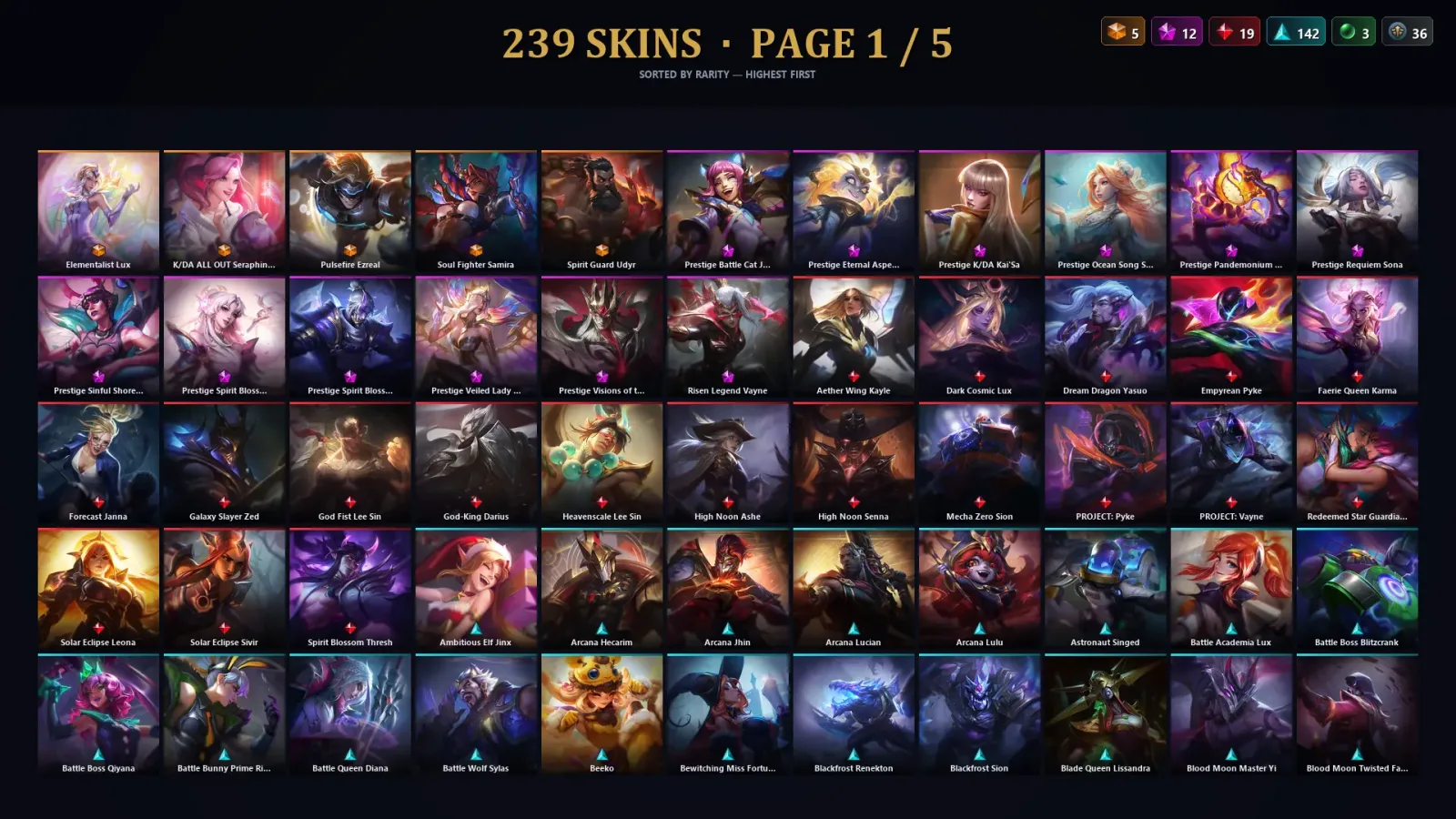 [LoL] | NA | Level 336 | 172 Champions | 239 Skins | 22,050 BE — LoL account