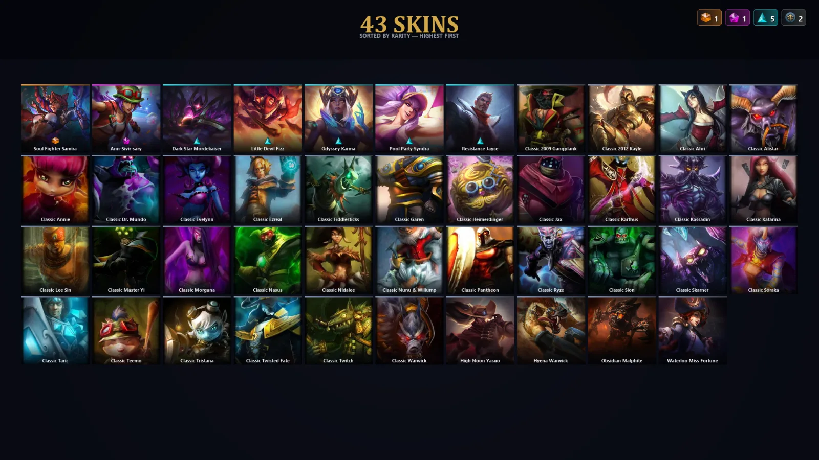 [LoL] | TR | Level 55 | 89 Champions | 43 Skins