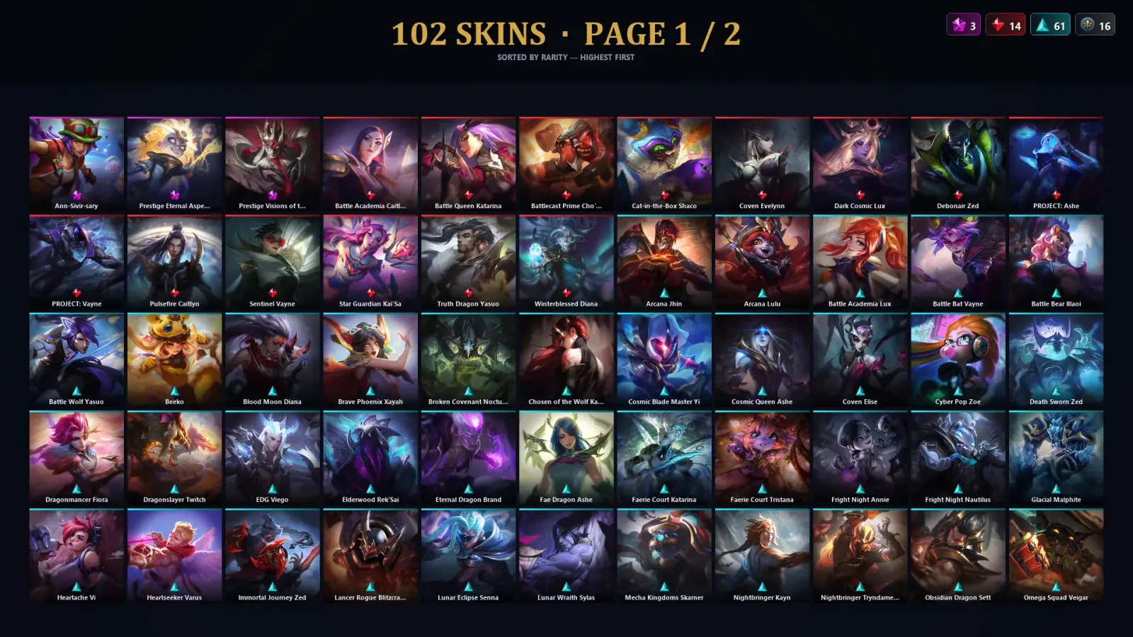 [LoL] | TR | Level 262 | 173 Champions | 102 Skins | 24,844 BE