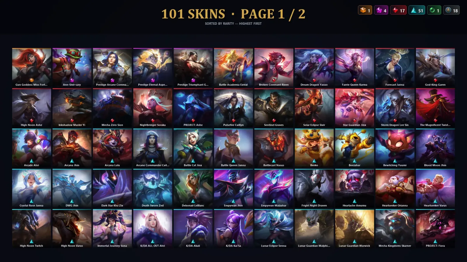 [LoL] | TR | Level 100 | Silver IV | 123 Champions | 101 Skins | 20,423 BE
