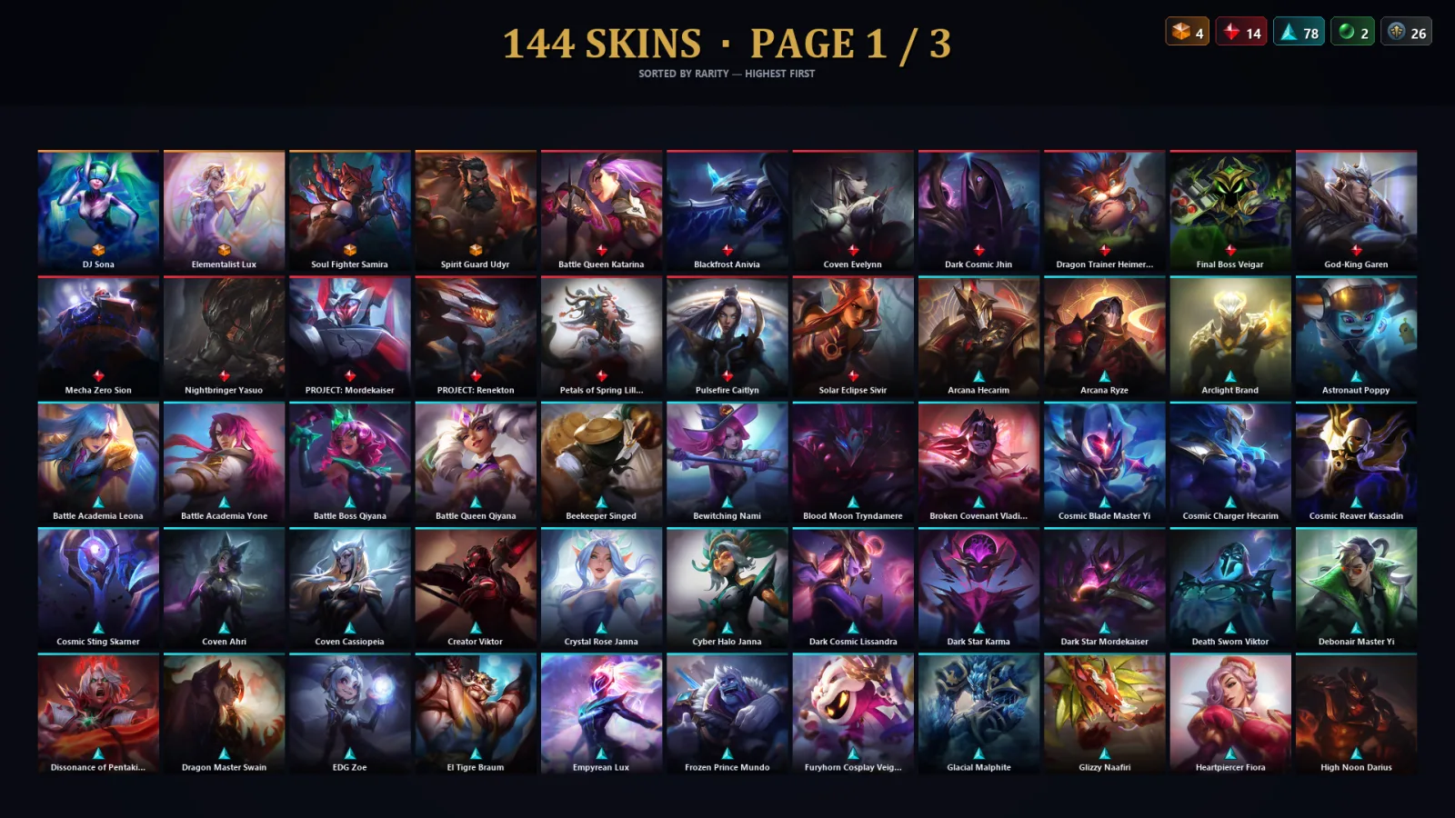 [LoL] | TR | Level 369 | Platinum I | 173 Champions | 144 Skins | 116,620 BE