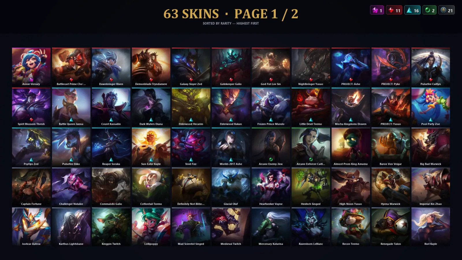 [LoL] | TR | Level 272 | 101 Champions | 63 Skins | 10,670 BE