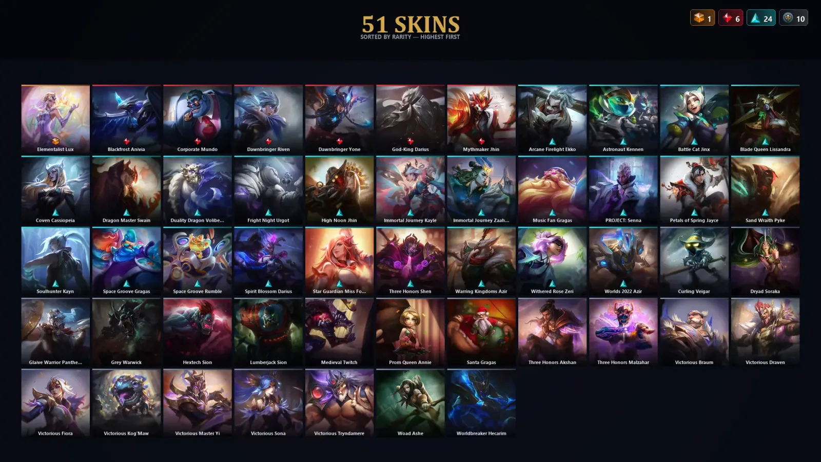 [LoL] | EUW | Level 162 | Emerald II | 104 Champions | 51 Skins | 109,138 BE — Coven Cassiopeia