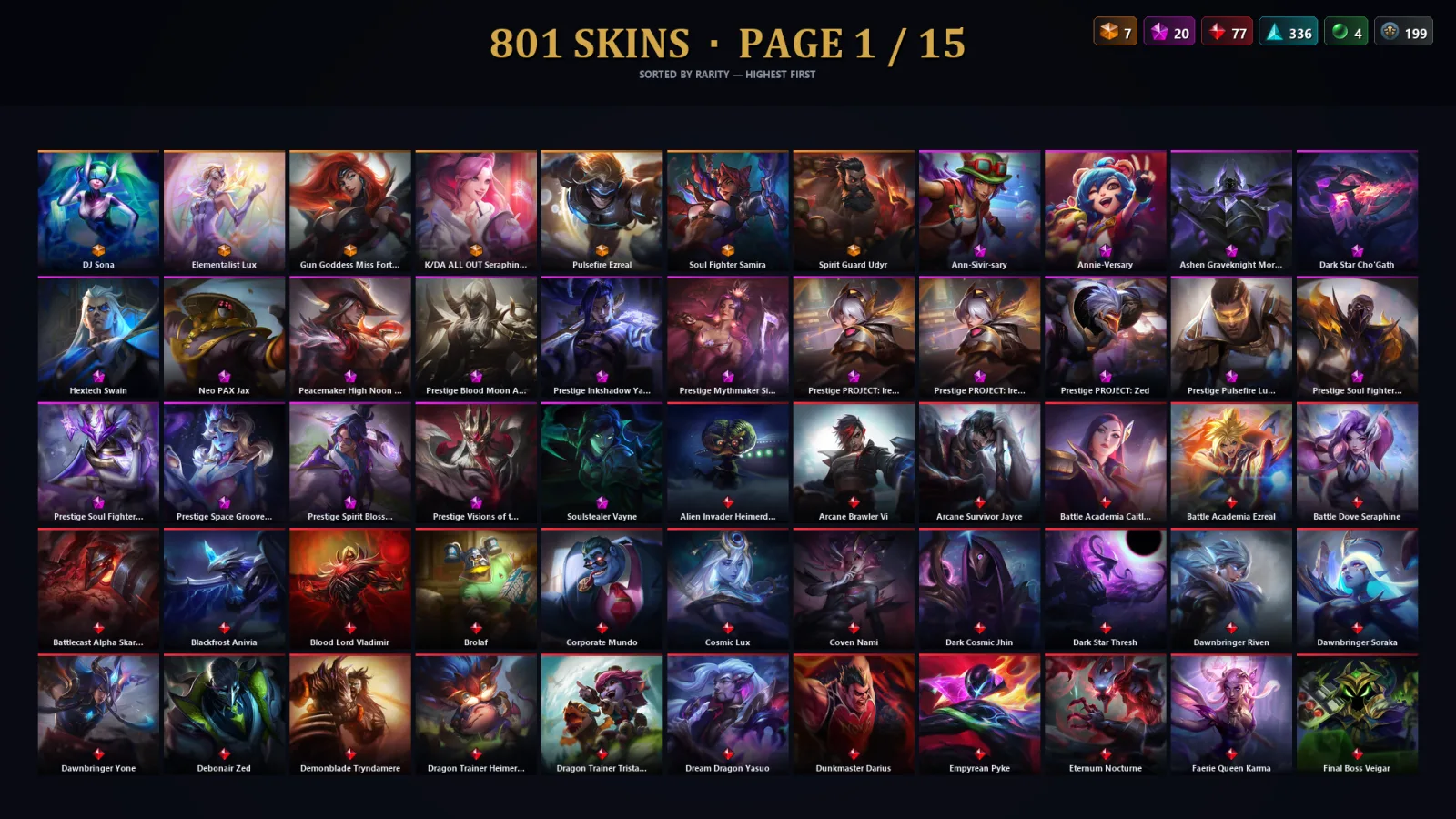[LoL] | TR | Level 500 | Emerald I | 173 Champions | 801 Skins | 154,932 BE