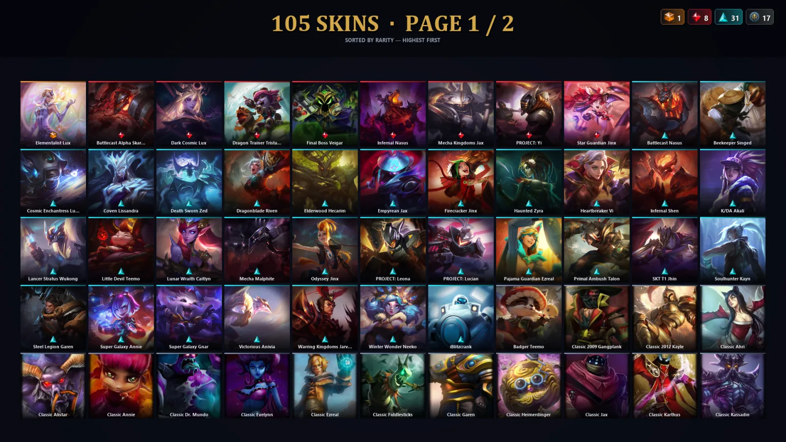 [LoL] | TR | Level 437 | 154 Champions | 105 Skins