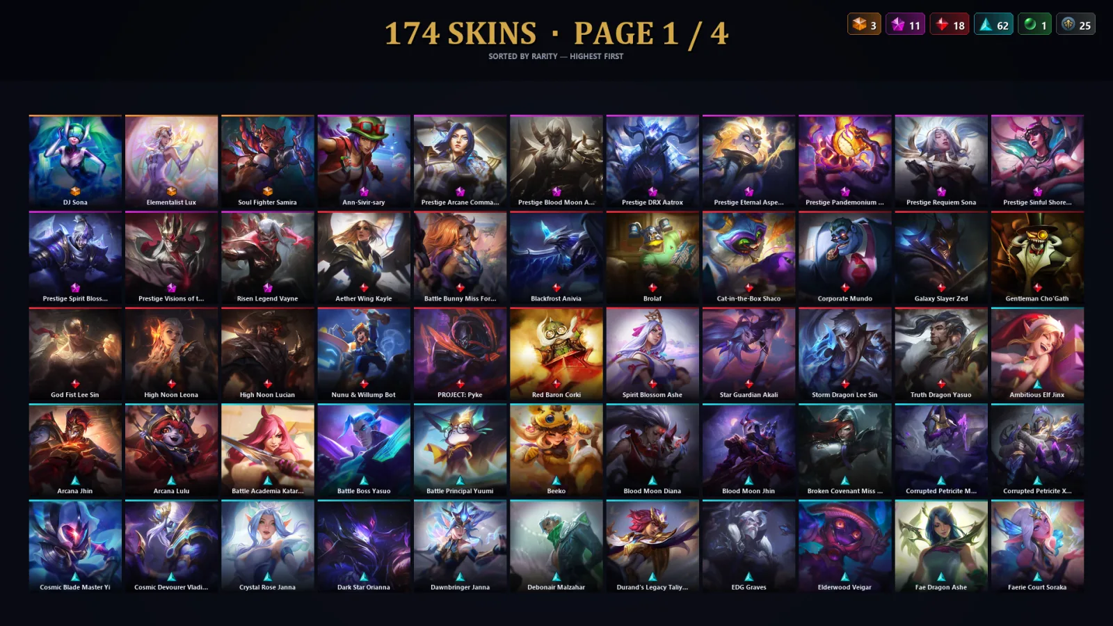 [LoL] | EUW | Level 162 | Platinum II | 173 Champions | 174 Skins | 82,267 BE