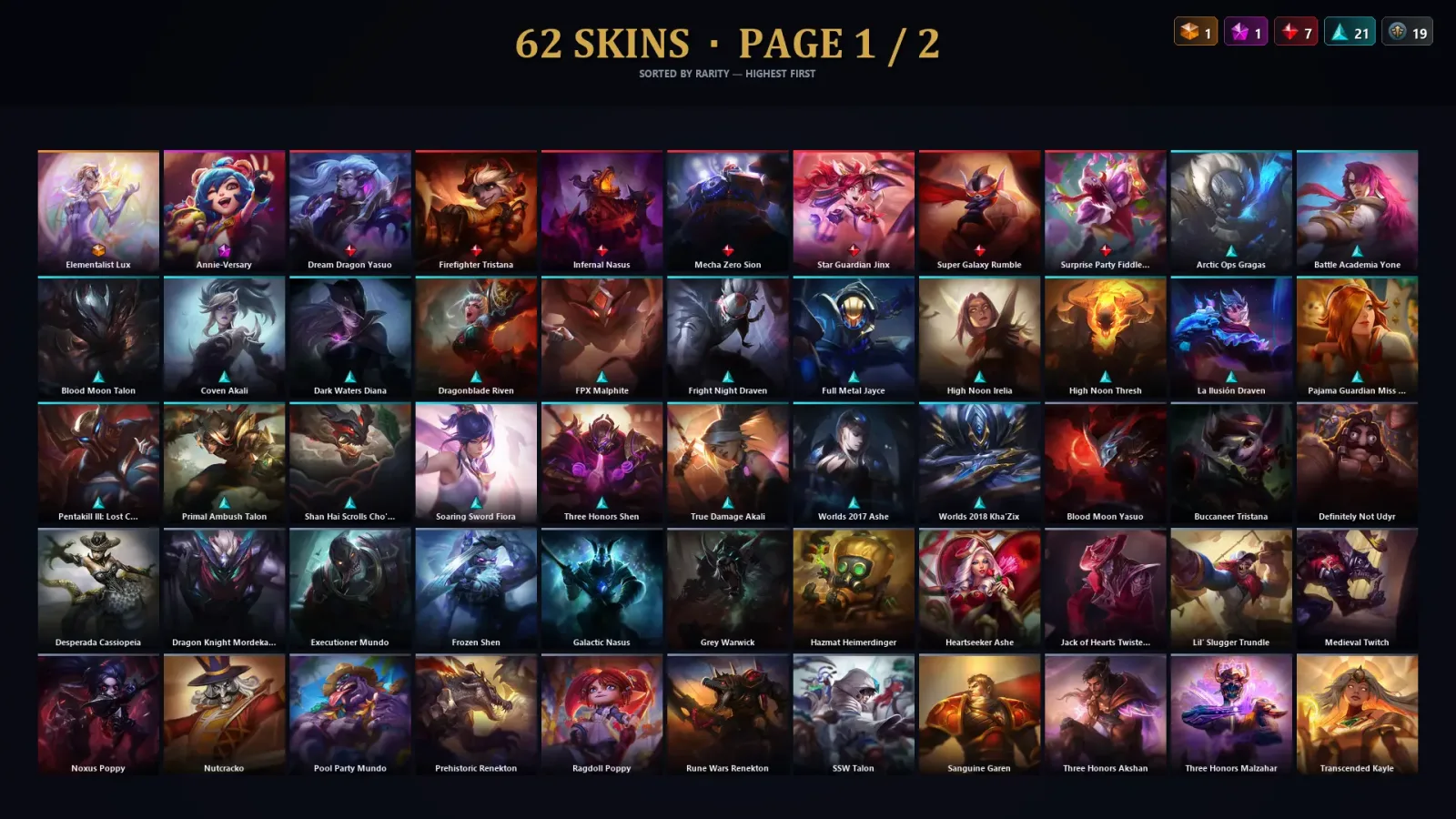 [LoL] | TR | Level 120 | Diamond IV | 138 Champions | 62 Skins