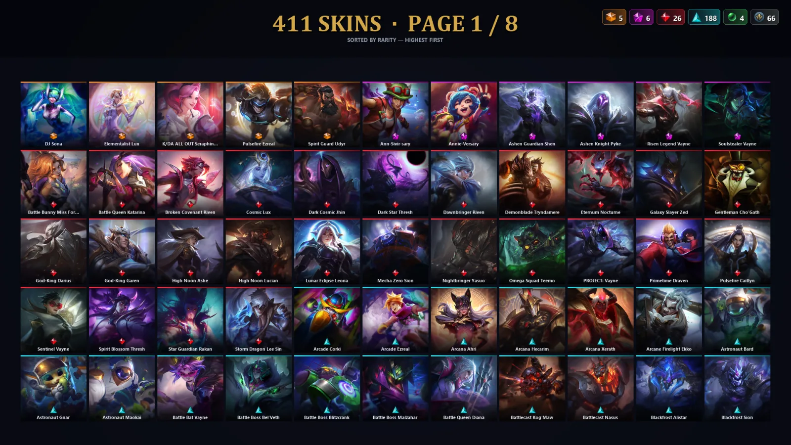 [LoL] | TR | Level 459 | Gold II | 172 Champions | 411 Skins | 67,221 BE