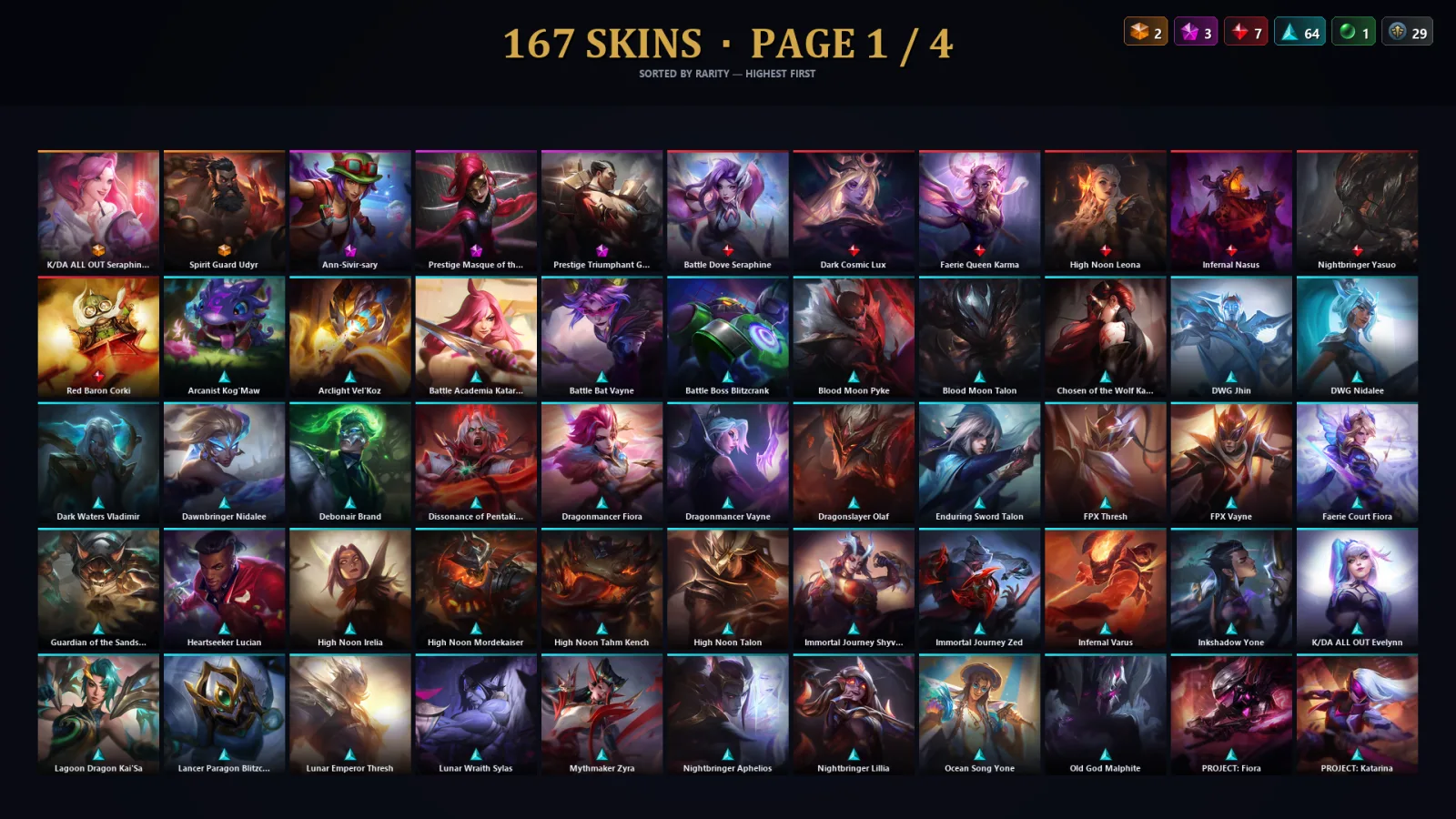[LoL] | TR | Level 406 | Diamond I | 173 Champions | 135 Skins | 70,405 BE
