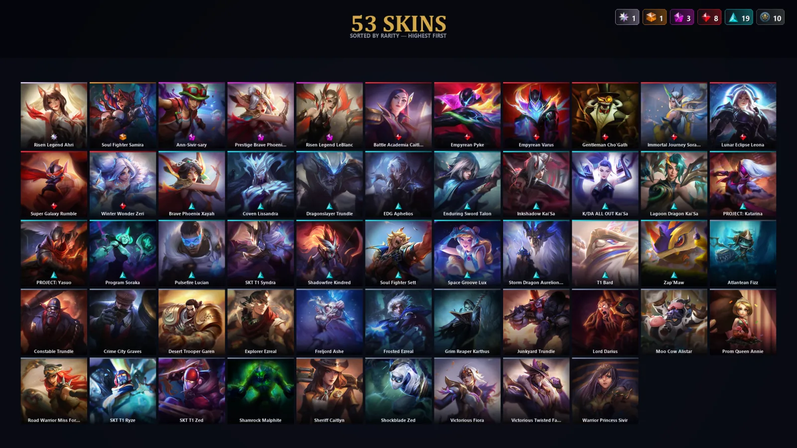 [LoL] | TR | Level 108 | Emerald I | 116 Champions | 53 Skins | 19,773 BE