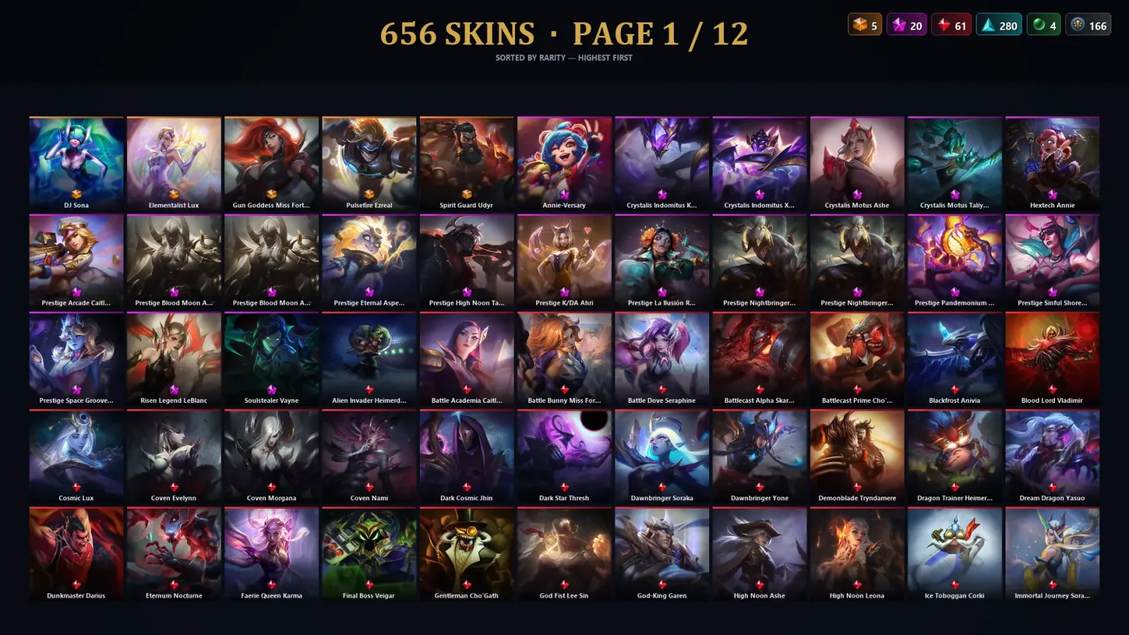 [LoL] | EUW | Level 500 | Platinum I | 173 Champions | 656 Skins | 25,412 BE — Prestige K Da Ahri