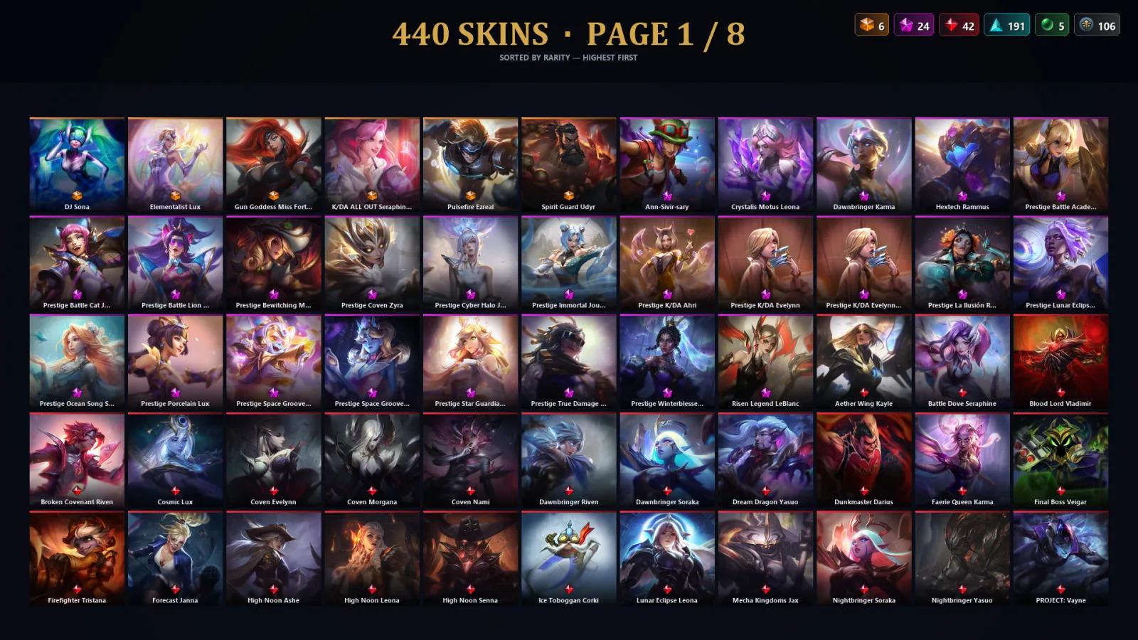 [LoL] | NA | Level 163 | 148 Champions | 440 Skins
