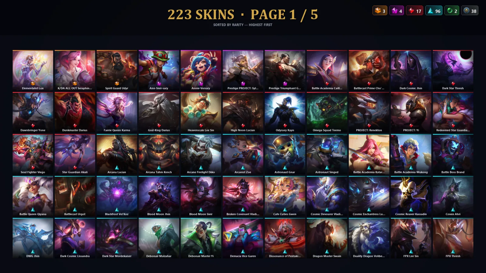 [LoL] | EUW | Level 500 | 173 Champions | 191 Skins | 81,820 BE