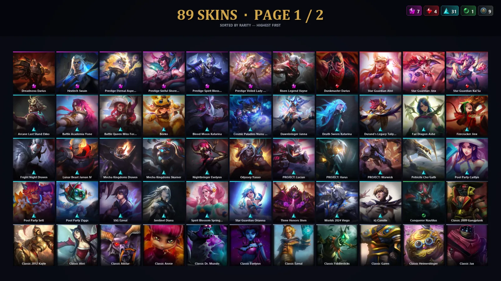 [LoL] | TR | Level 100 | Platinum II | 173 Champions | 57 Skins | 15,176 BE