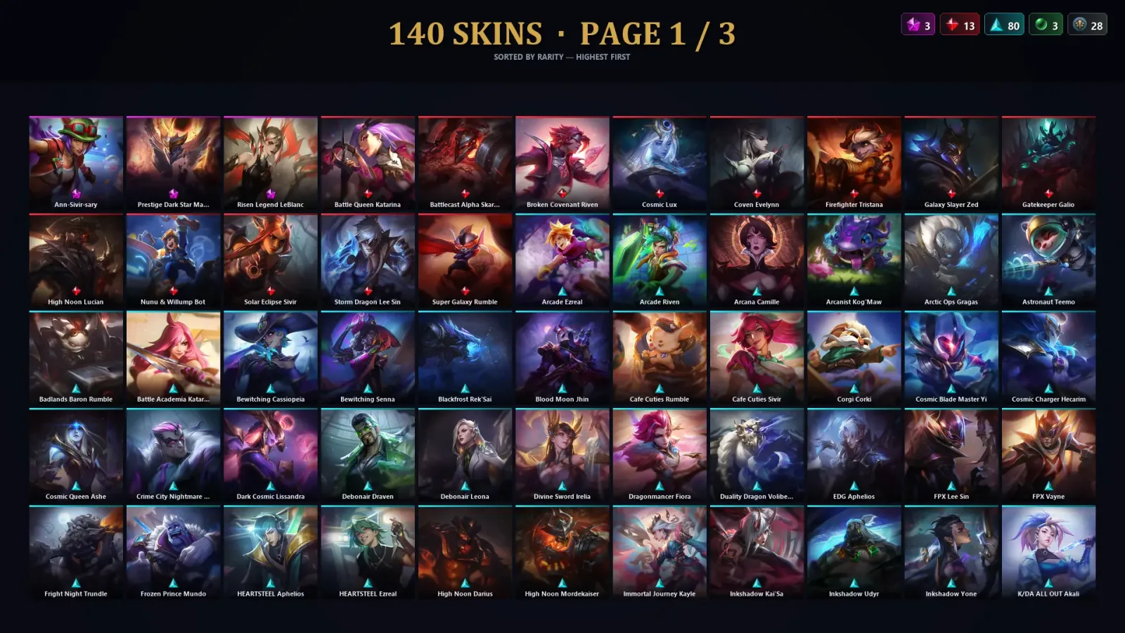 [LoL] | TR | Level 403 | Emerald I | 173 Champions | 140 Skins | 40,797 BE