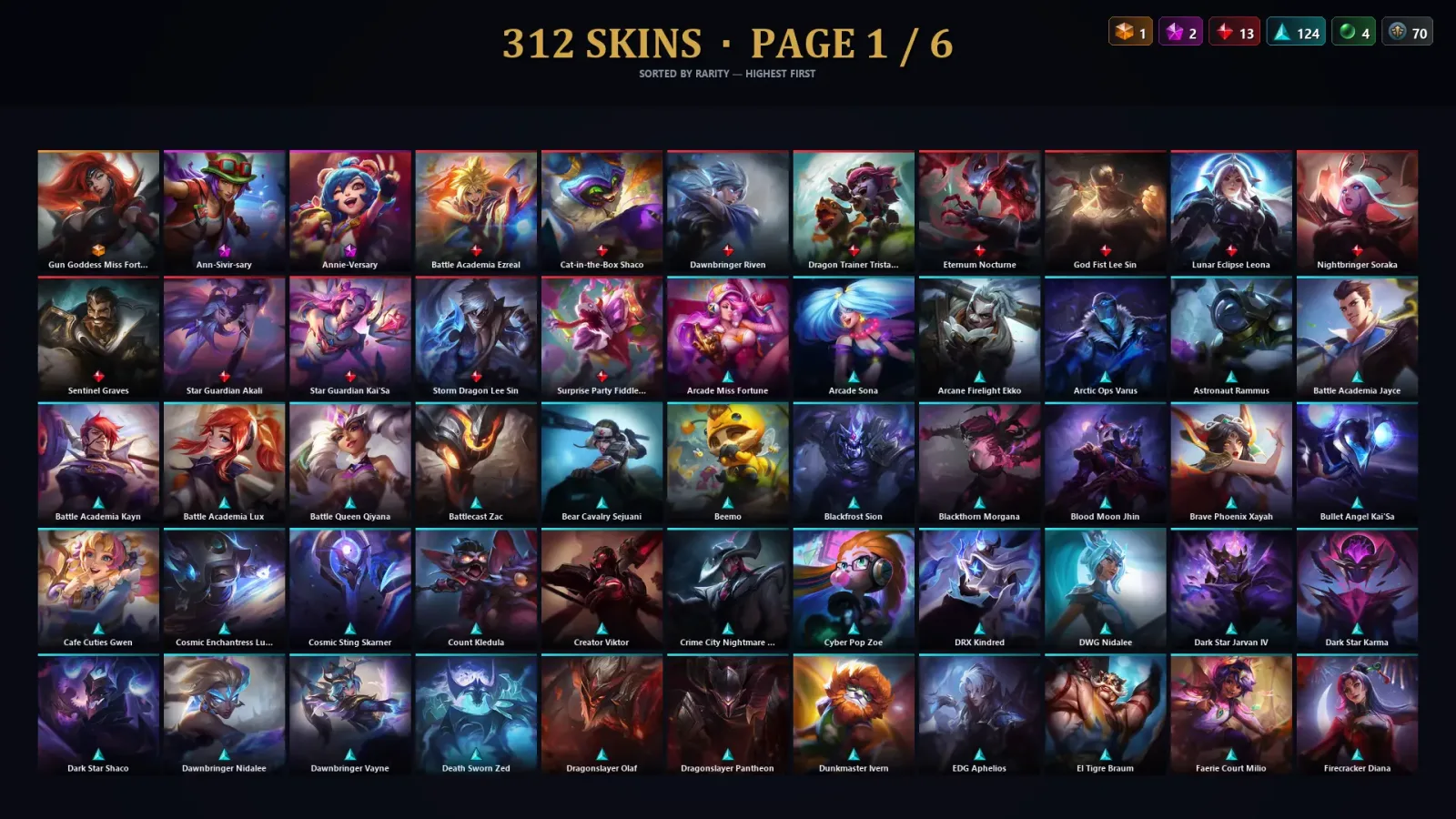 [LoL] | NA | Level 500 | 172 Champions | 312 Skins | 84,562 BE — LoL account