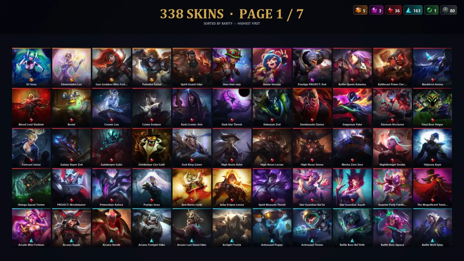 [LoL] | EUW | Level 500 | 172 Champions | 338 Skins | 30,002 BE — LoL account