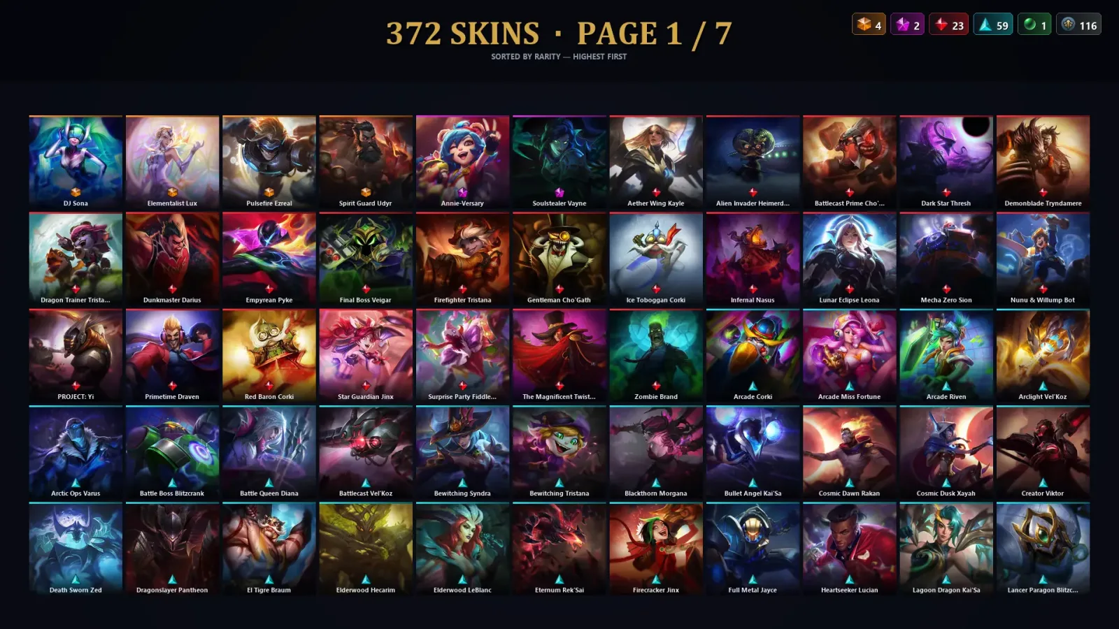 [LoL] | EUW | Level 172 | 172 Champions | 372 Skins | 18,310 BE — LoL account