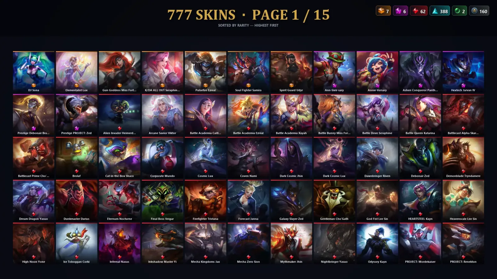 [LoL] | EUW | Level 500 | 173 Champions | 777 Skins | 44,656 BE