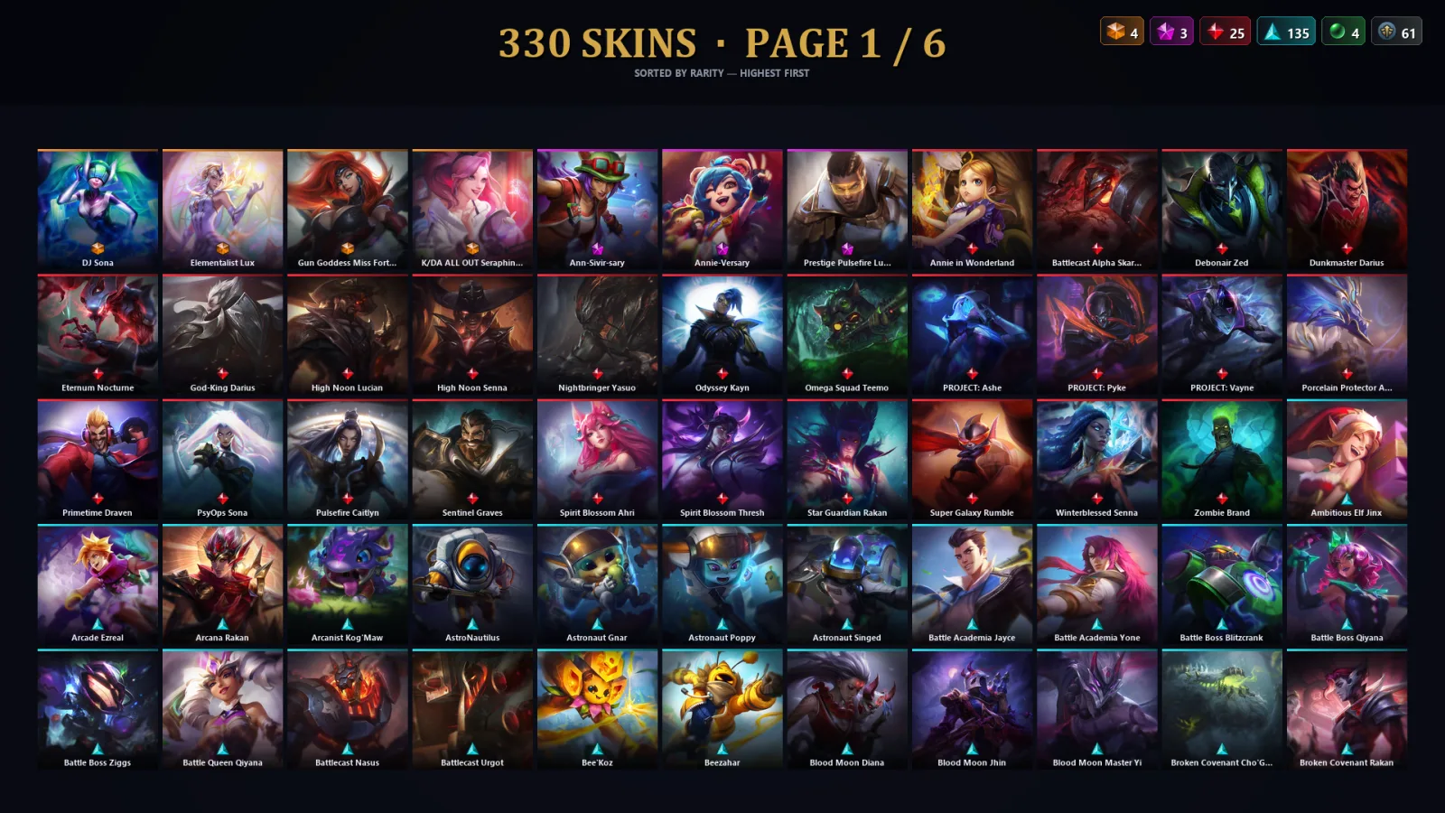 [LoL] | TR | Level 500 | 173 Champions | 330 Skins | 241,681 BE