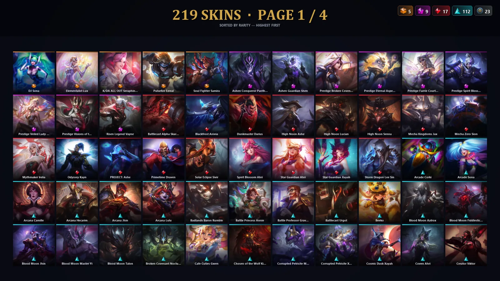 [LoL] | NA | Level 218 | 173 Champions | 187 Skins | 54,495 BE