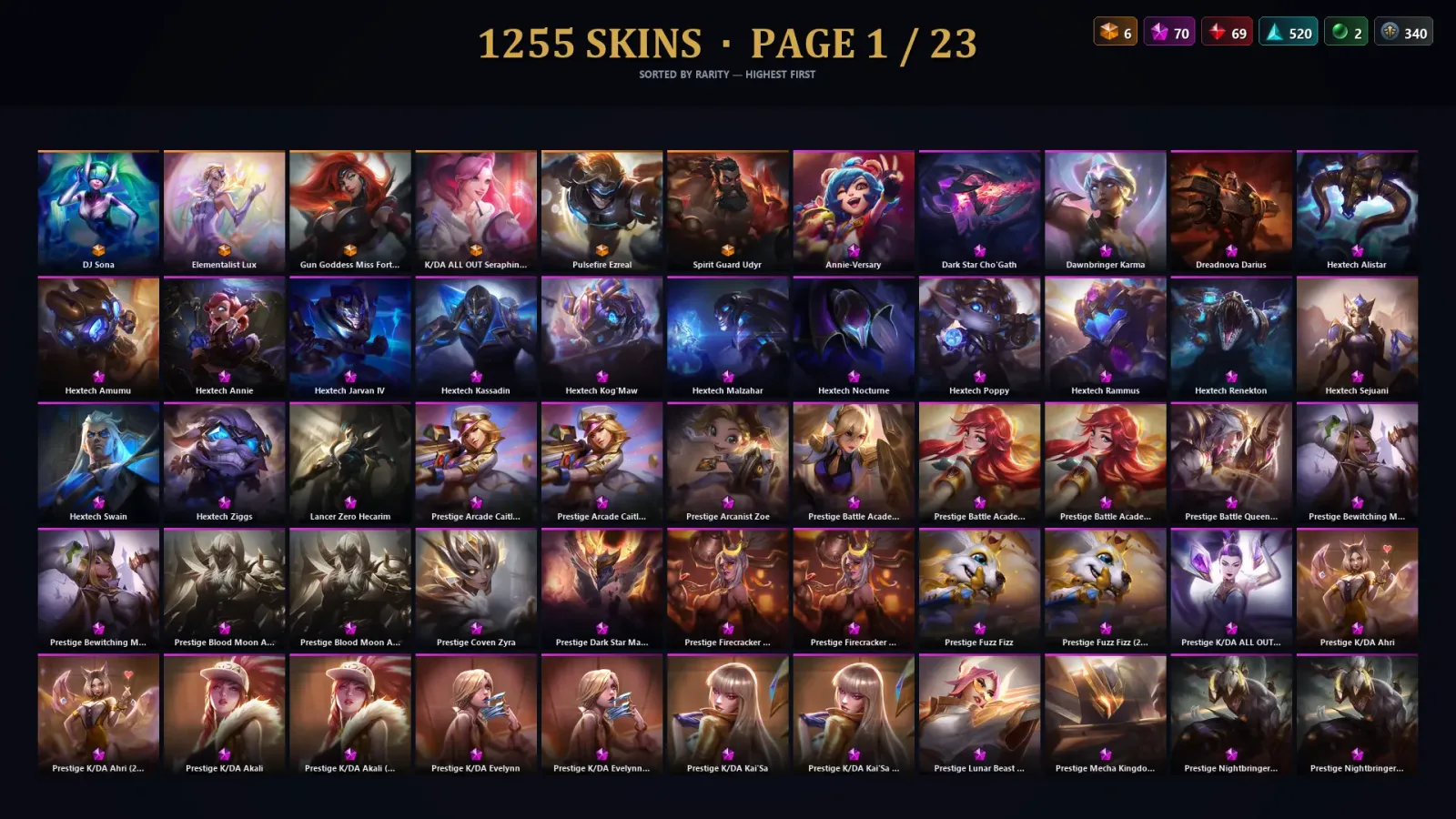 [LoL] | EUW | Level 361 | Gold I | 172 Champions | 1255 Skins — LoL account