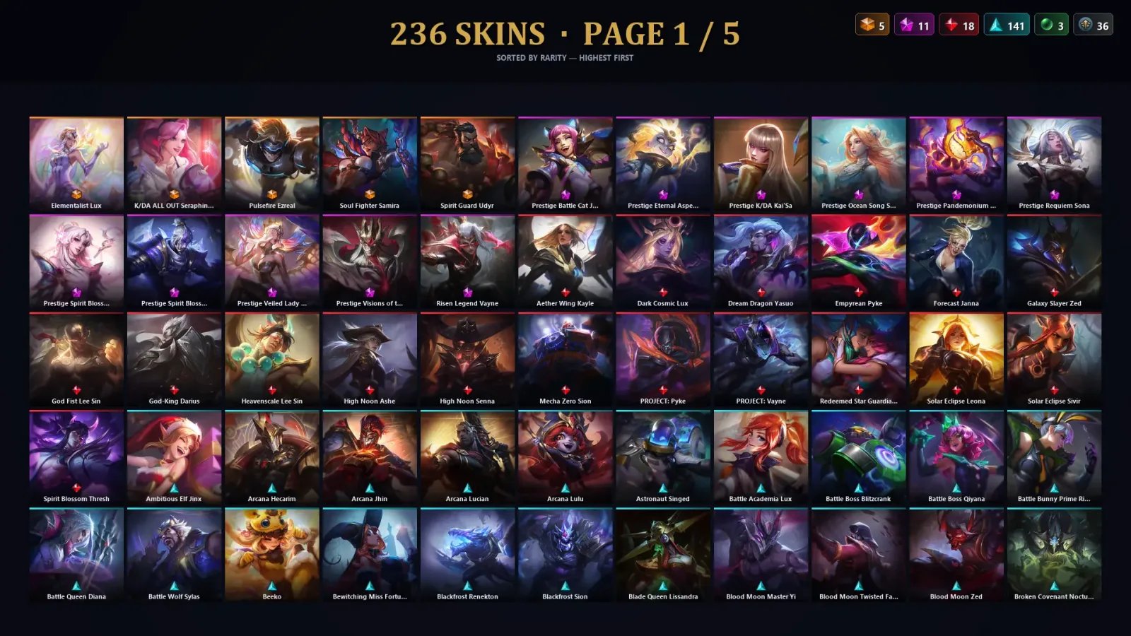[LoL] | EUW | Level 335 | 172 Champions | 236 Skins | 16,785 BE — LoL account