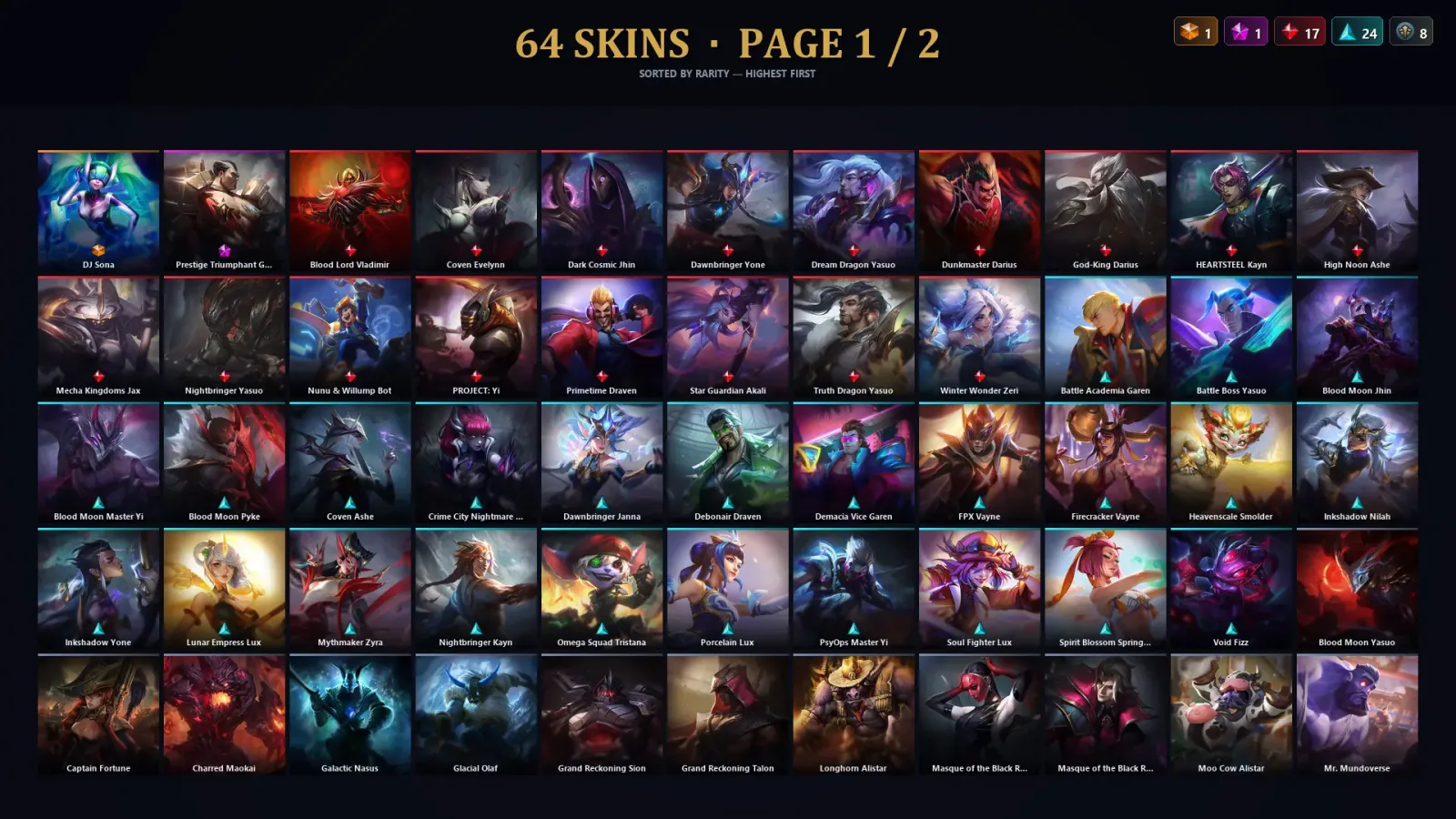 [LoL] | TR | Level 240 | Gold III | 85 Champions | 64 Skins | 208,784 BE