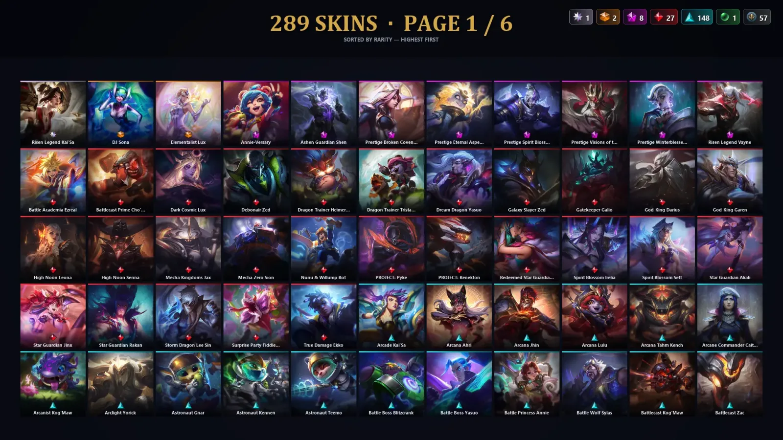 [LoL] | EUW | Level 394 | 170 Champions | 289 Skins | 17,410 BE — LoL account