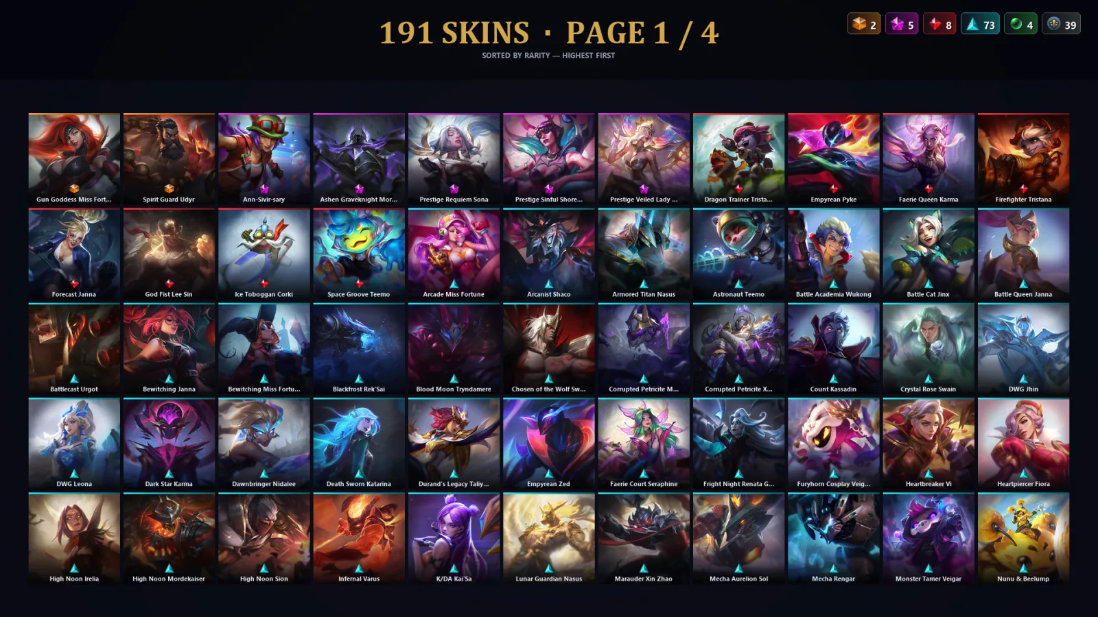 [LoL] | TR | Level 402 | Silver II | 173 Champions | 159 Skins | 127,482 BE