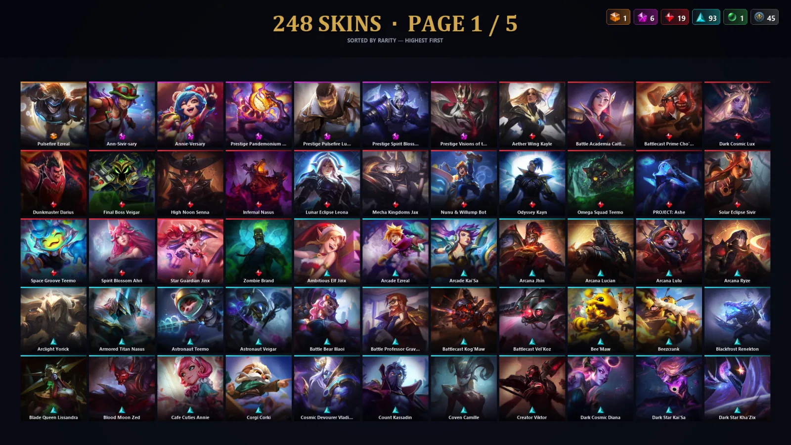 [LoL] | NA | Level 500 | 173 Champions | 216 Skins | 40,484 BE