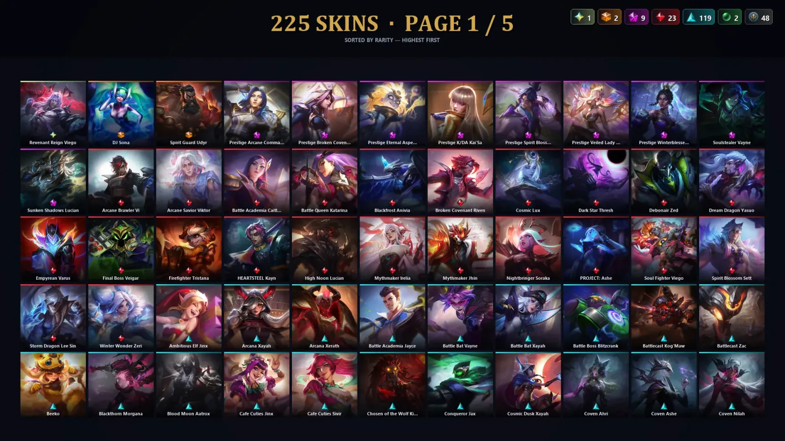 [LoL] | NA | Level 182 | 153 Champions | 225 Skins | 42,534 BE — LoL account