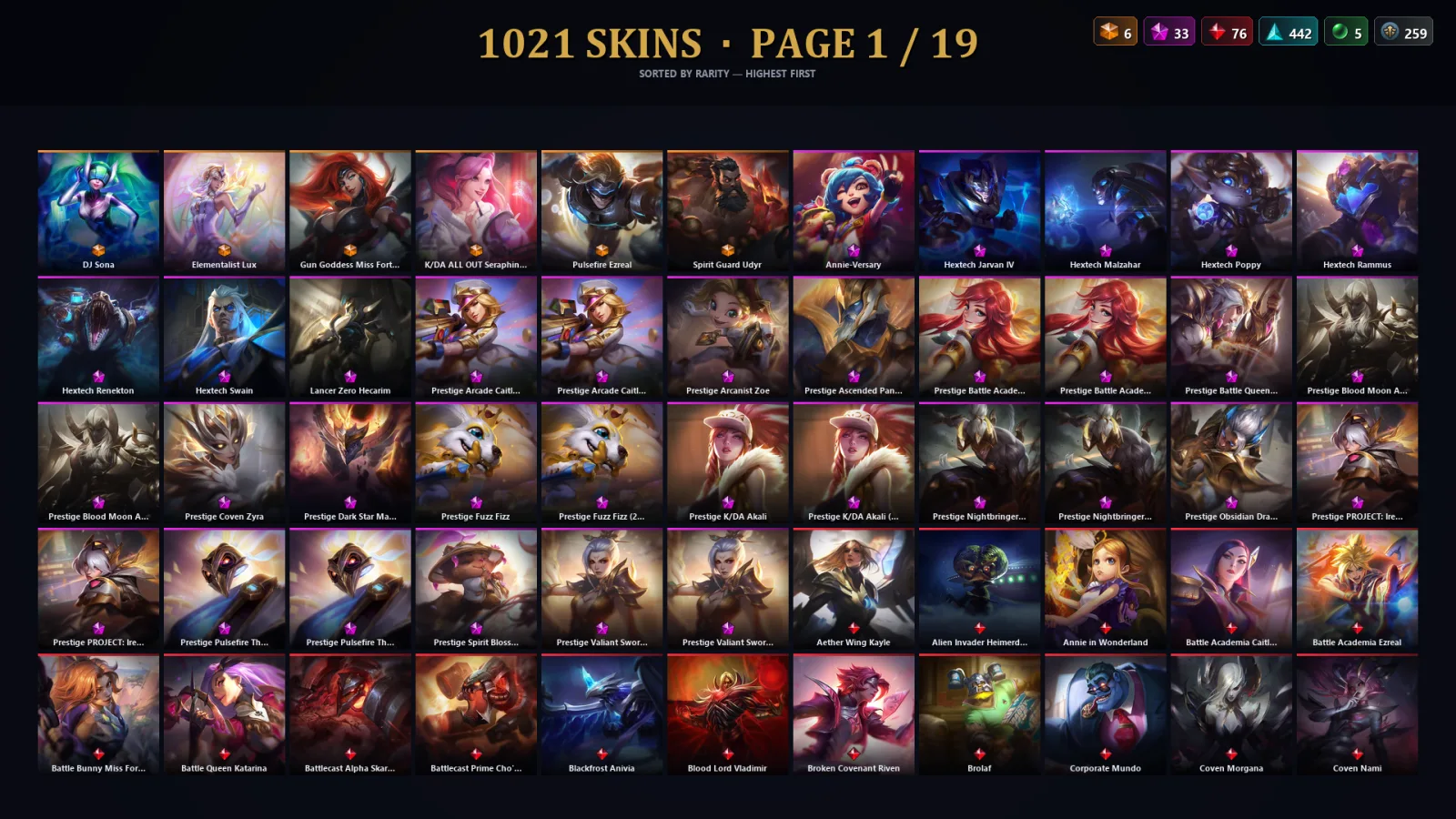 [LoL] | EUW | Level 500 | 170 Champions | 989 Skins | 233,718 BE