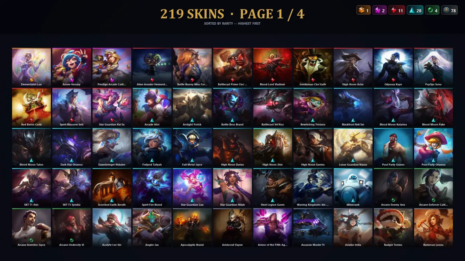 [LoL] | EUW | Level 220 | Platinum III | 172 Champions | 219 Skins | 47,107 BE — LoL account