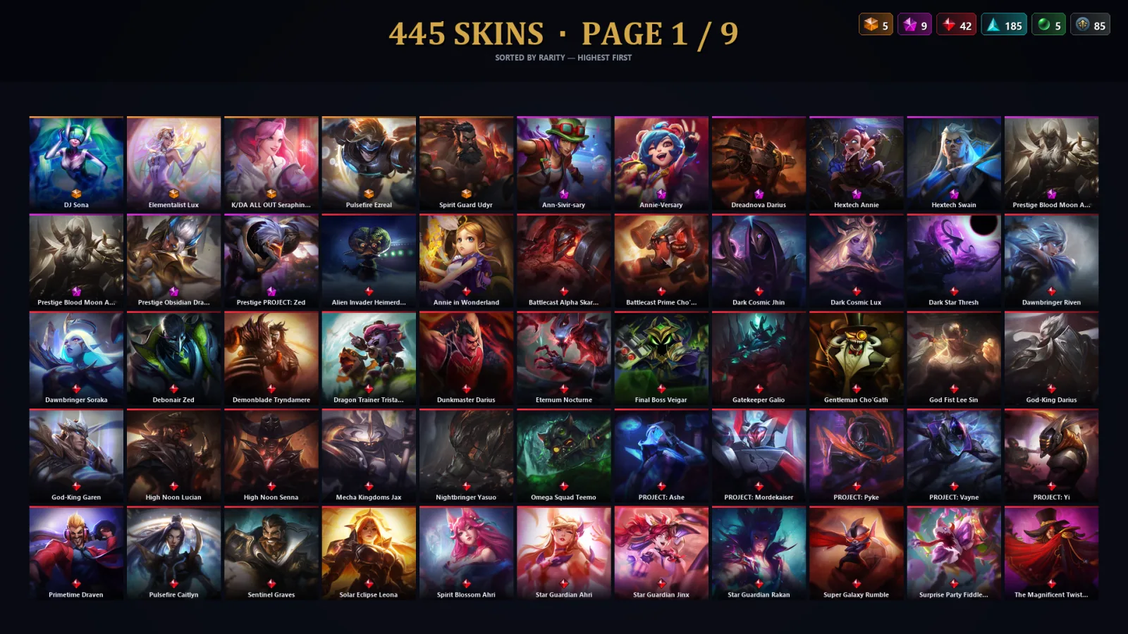 [LoL] | EUW | Level 500 | 170 Champions | 413 Skins | 195,445 BE