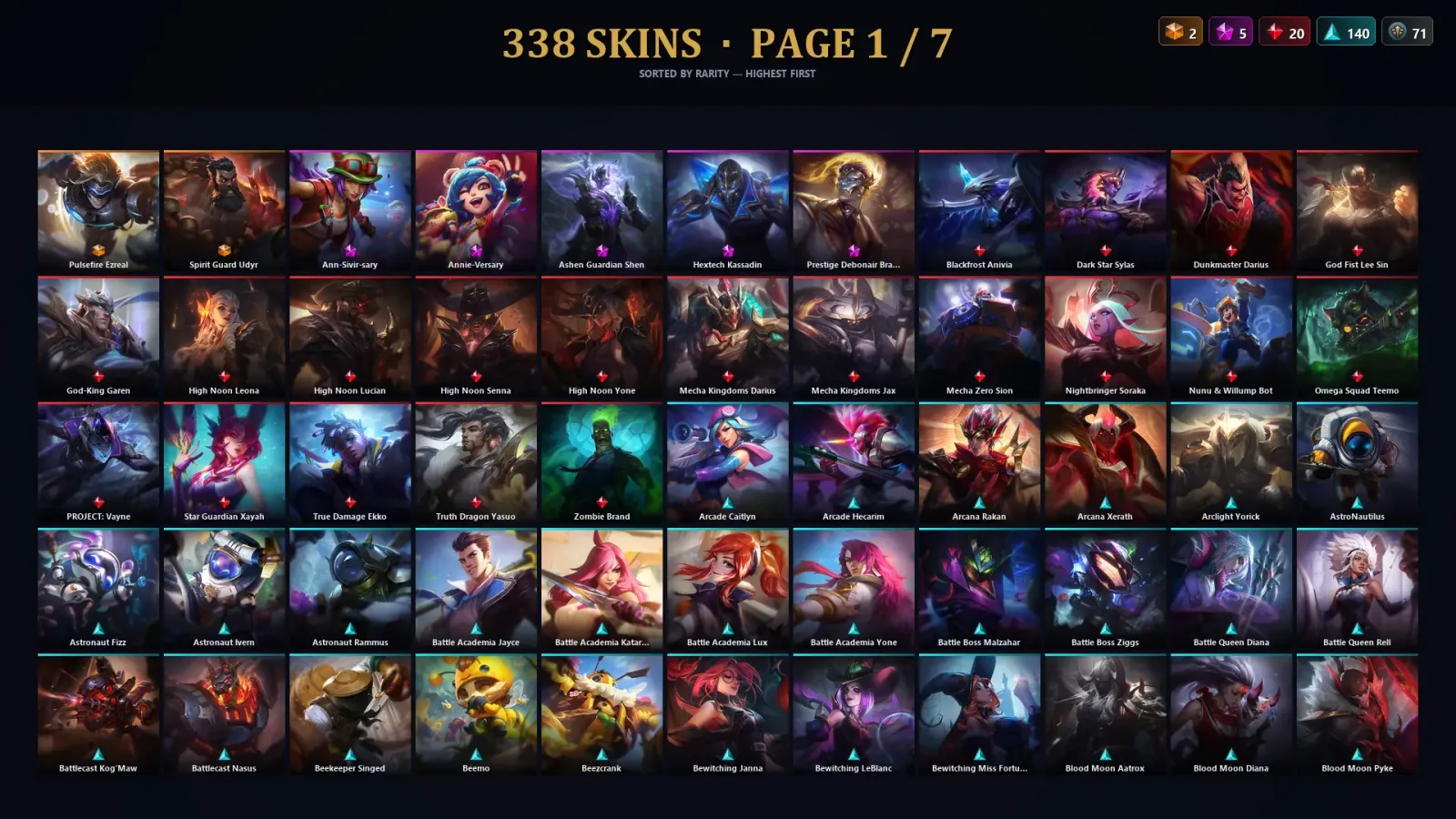 [LoL] | NA | Level 500 | 172 Champions | 338 Skins | 63,492 BE