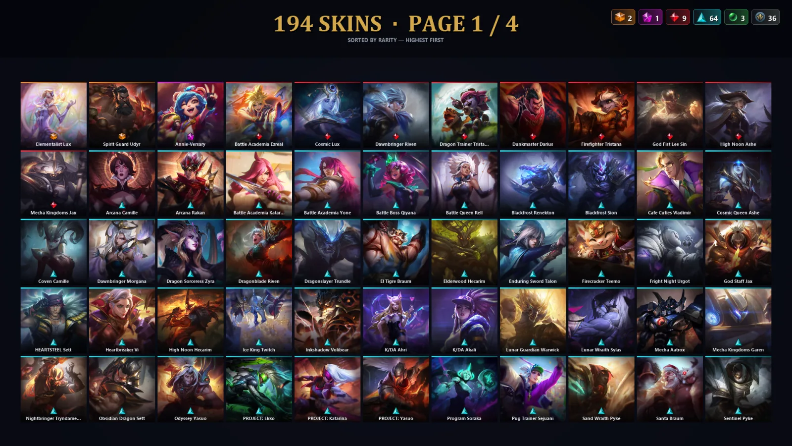[LoL] | TR | Level 287 | Gold III | 156 Champions | 162 Skins | 39,811 BE