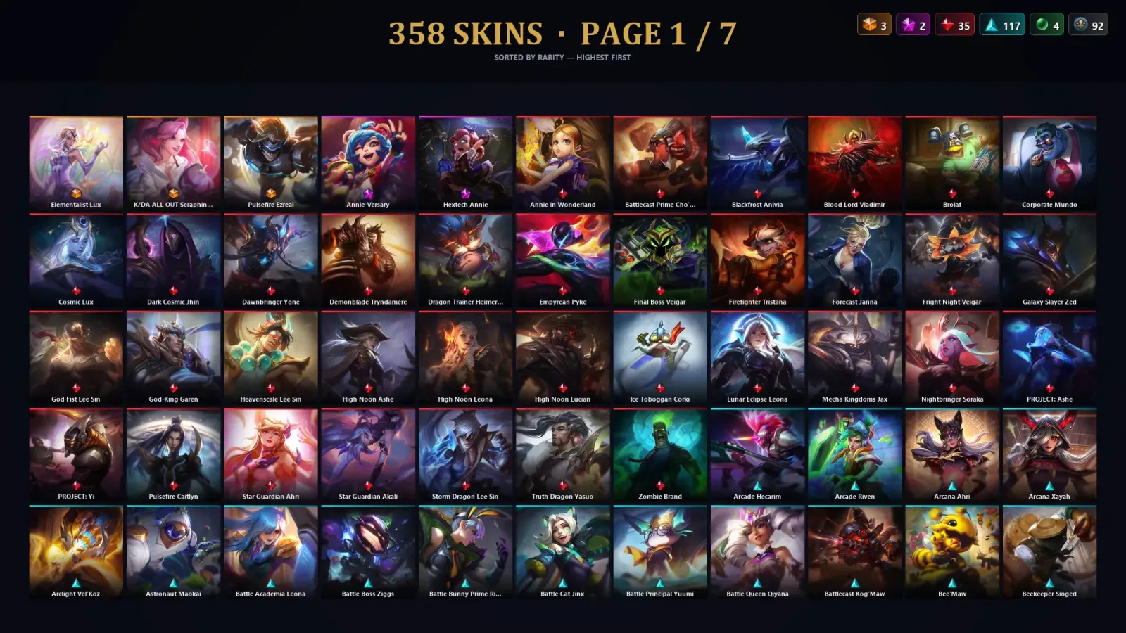 [LoL] | EUW | Level 500 | 172 Champions | 358 Skins | 156,027 BE — LoL account