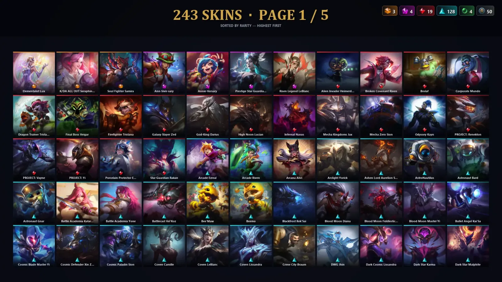 [LoL] | TR | Level 474 | 172 Champions | 243 Skins | 41,768 BE