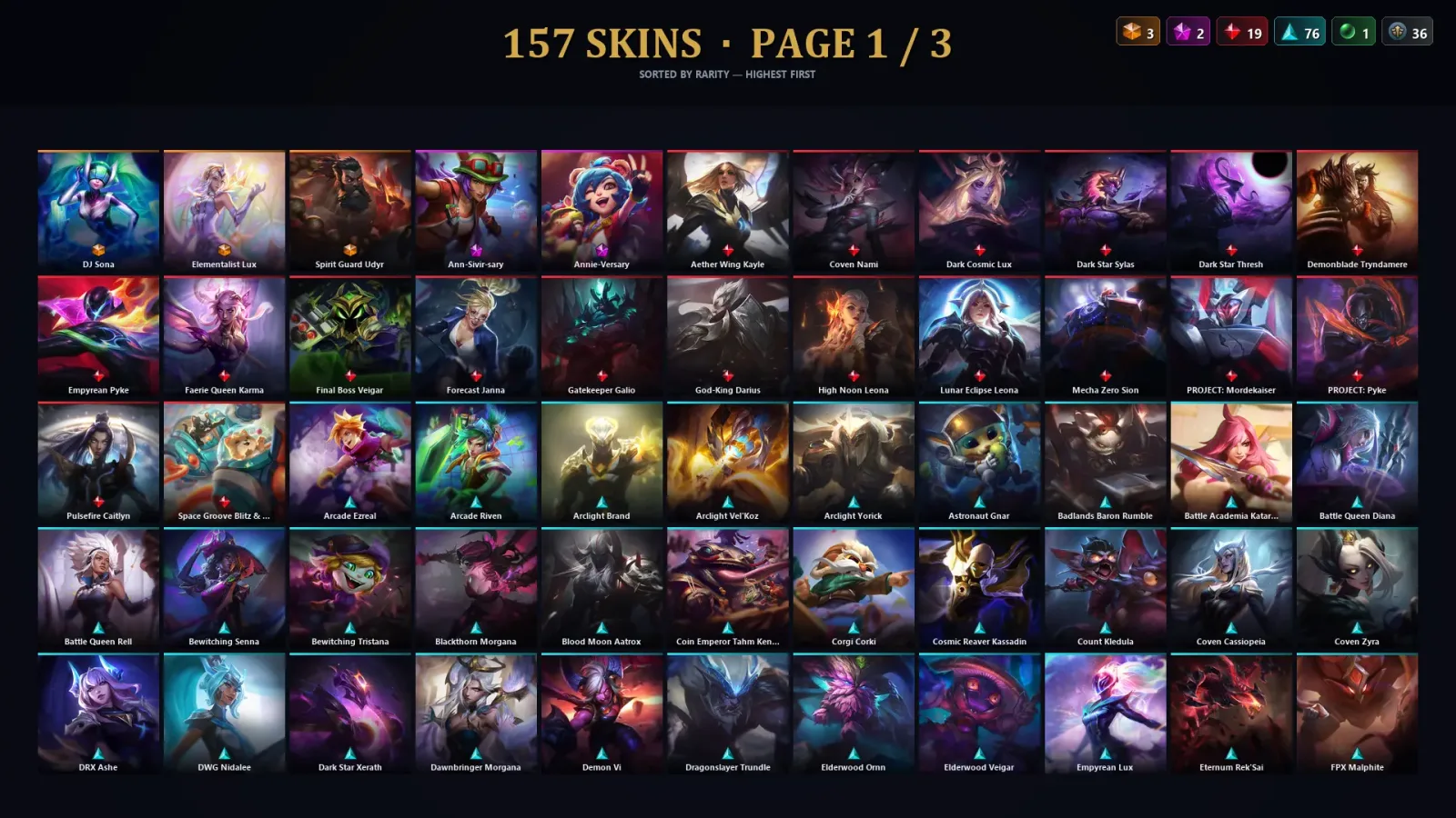 [LoL] | TR | Level 451 | Gold II | 173 Champions | 157 Skins | 123,519 BE